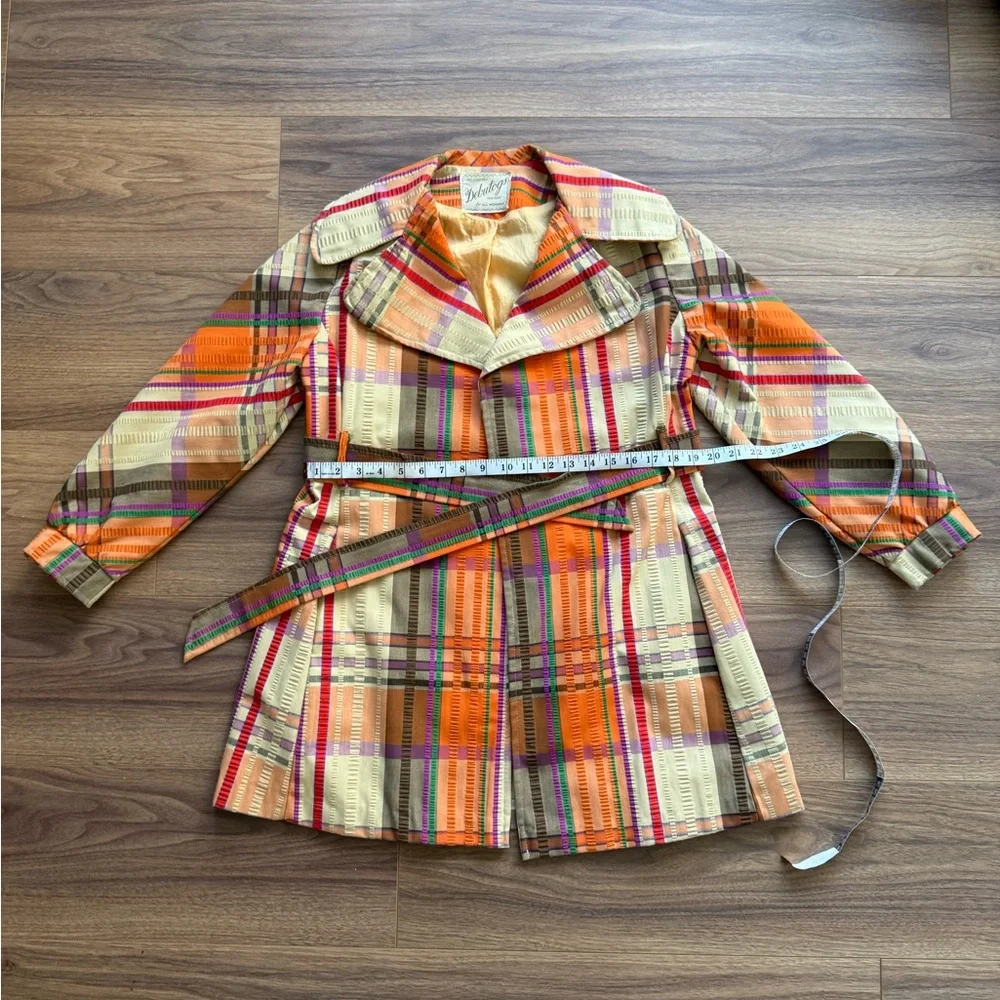 VTG 70s New York Debutogs Rainbow Plaid Spring Belted Maximalist LightJacket S/M - Picture 12 of 16